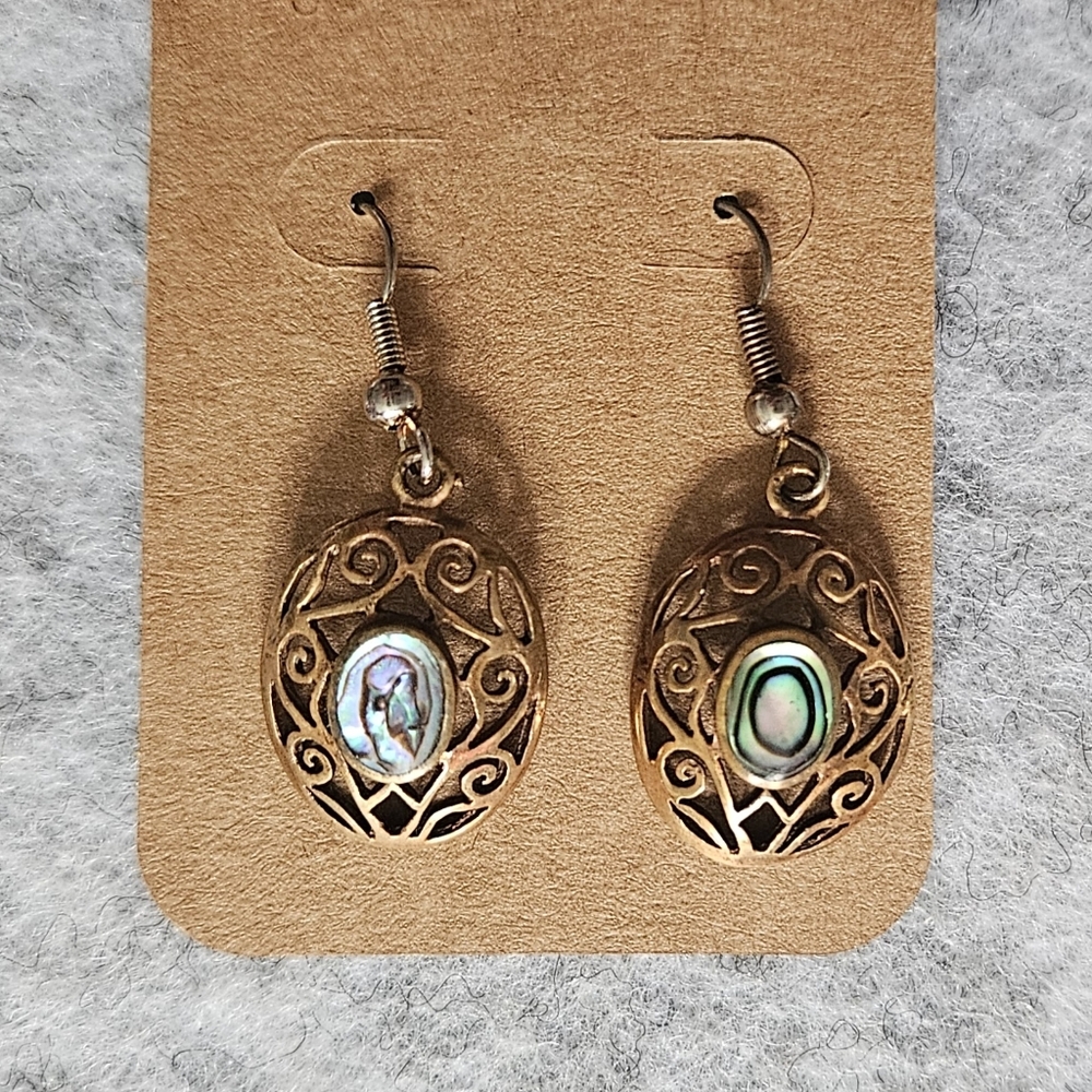 Filigree‎ Abalone Shell Oval Dangle Earrings